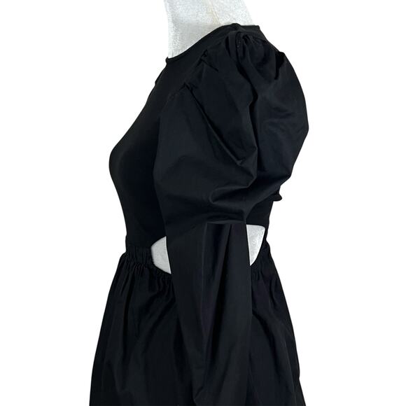 Zara Black Puff Sleeve Side Cut Out Bubble Skirt Mini Dress Size Medium - Picture 4 of 11